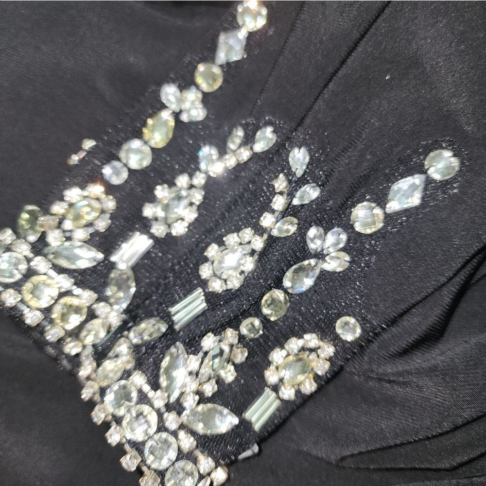 Mac Duggal Black Foldover Long Sleeve Jeweled Midi Dress SIZE 6 NWT Retail $258 - Picture 7 of 14